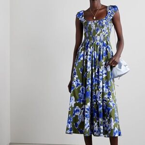 Vivian shirred printed cotton-sateen midi dress: size small